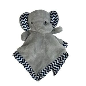 Little Journey Elephant Lovey Blanket Gray Nave Blue White Chevron Zig Zag Plush